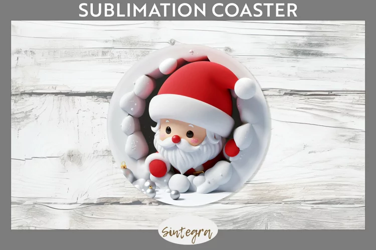 3D Christmas Santa v35 Round Coaster Sublimation