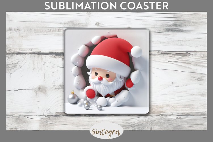 3D Christmas Santa v35 Square Coaster Sublimation example image 1