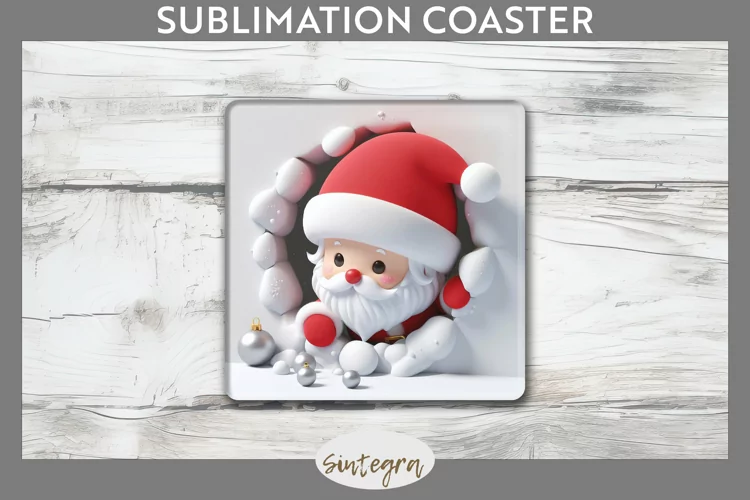 3D Christmas Santa v35 Square Coaster Sublimation
