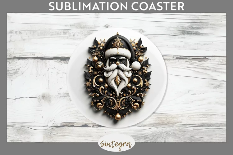 3D Christmas Santa v36 Round Coaster Sublimation
