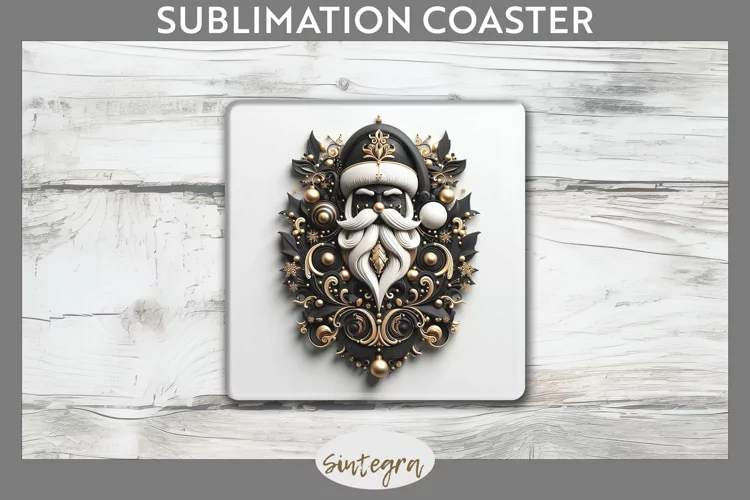 3D Christmas Santa v36 Square Coaster Sublimation