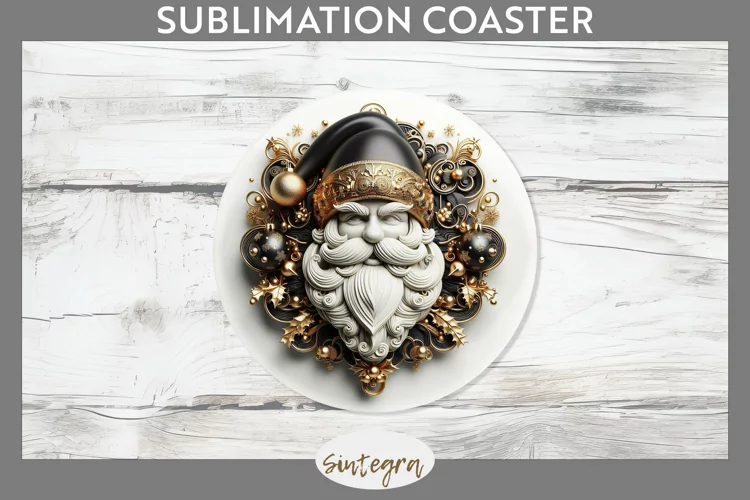 3D Christmas Santa v38 Round Coaster Sublimation