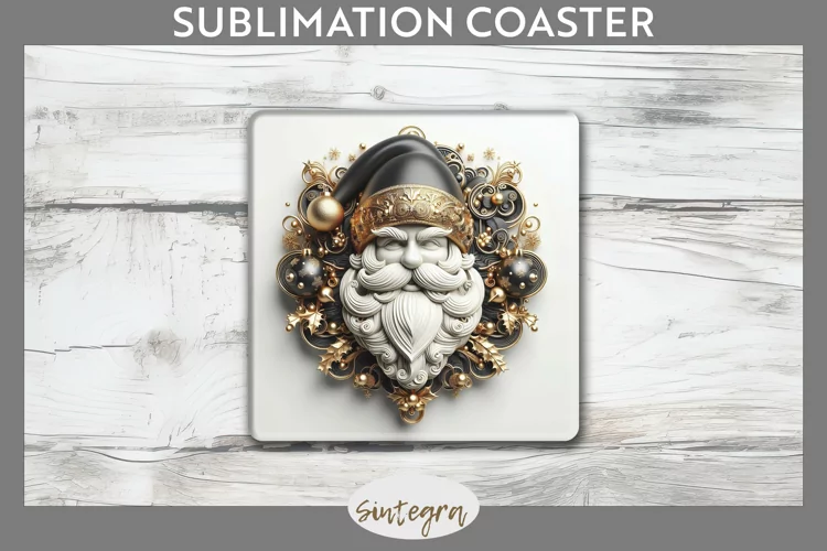 3D Christmas Santa v38 Square Coaster Sublimation