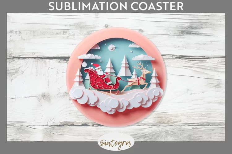 3D Christmas Santa v4 Round Coaster Sublimation