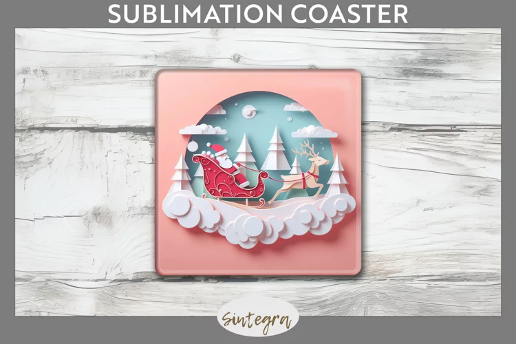 3D Christmas Santa v4 Square Coaster Sublimation