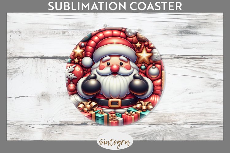 3D Christmas Santa v40 Round Coaster Sublimation example image 1