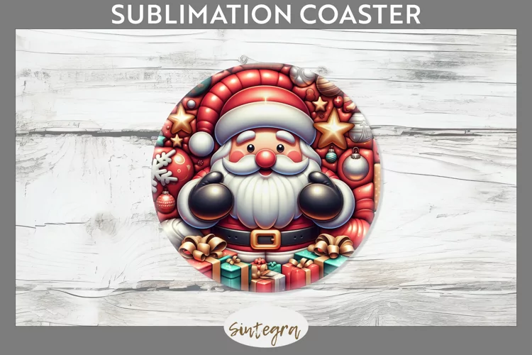 3D Christmas Santa v40 Round Coaster Sublimation