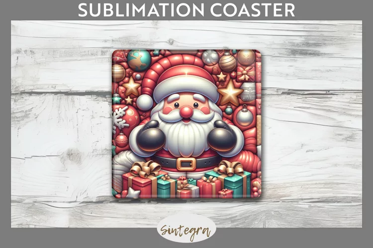 3D Christmas Santa v40 Square Coaster Sublimation