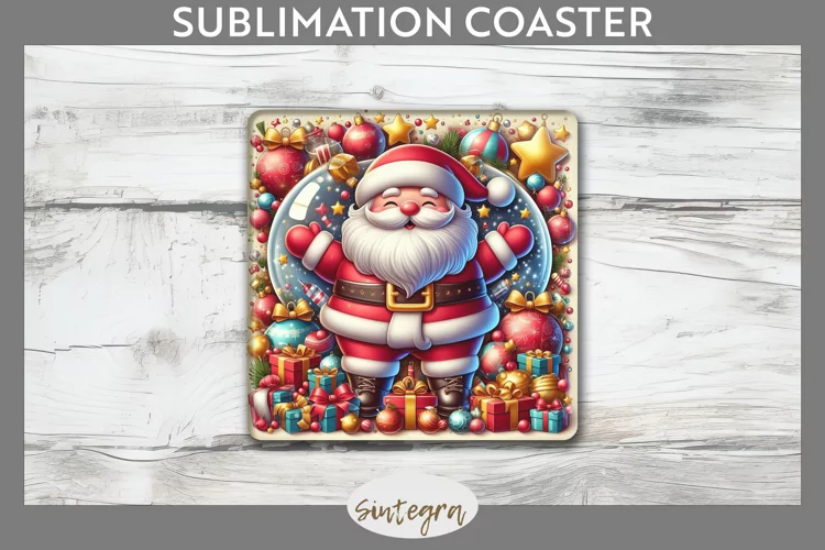 3D Christmas Santa v41 Square Coaster Sublimation