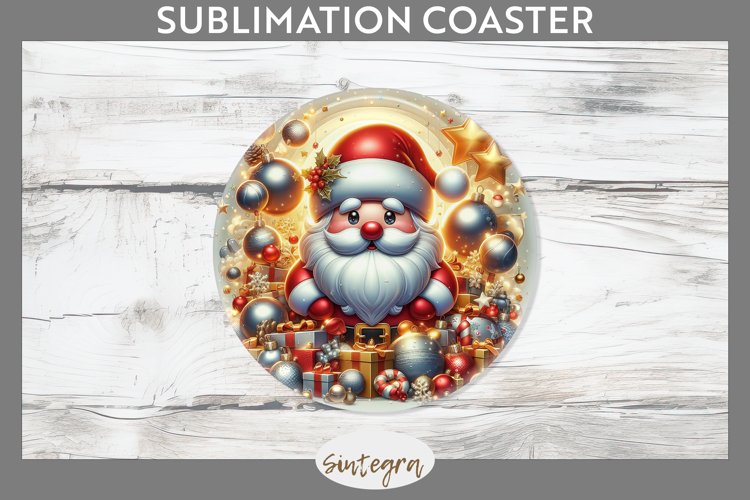 3D Christmas Santa v42 Round Coaster Sublimation example image 1