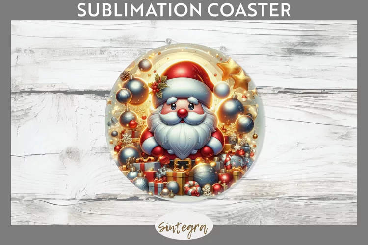 3D Christmas Santa v42 Round Coaster Sublimation