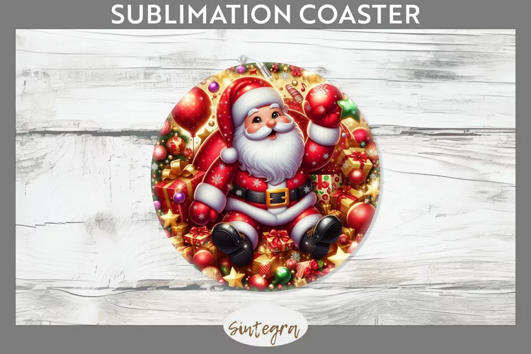 3D Christmas Santa v43 Round Coaster Sublimation