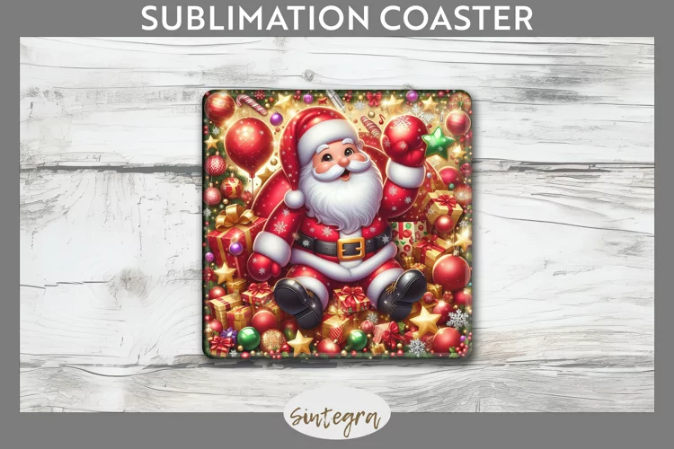 3D Christmas Santa v43 Square Coaster Sublimation
