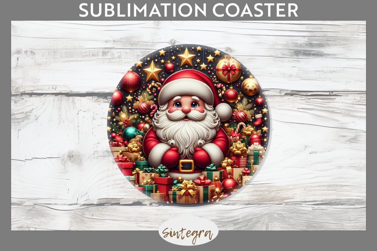 3D Christmas Santa v44 Round Coaster Sublimation