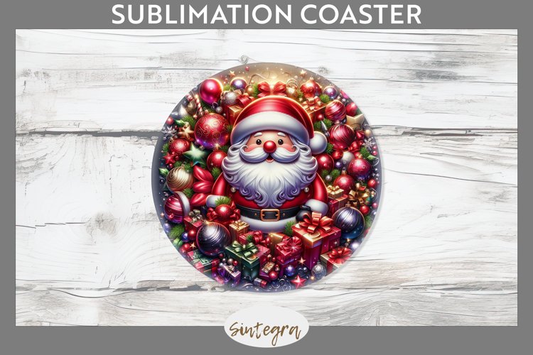 3D Christmas Santa v45 Round Coaster Sublimation example image 1