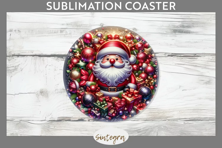 3D Christmas Santa v45 Round Coaster Sublimation