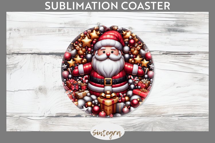 3D Christmas Santa v47 Round Coaster Sublimation example image 1