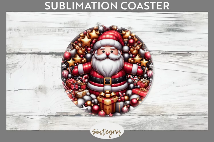 3D Christmas Santa v47 Round Coaster Sublimation