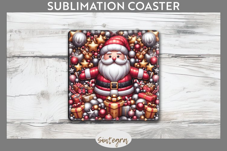 3D Christmas Santa v47 Square Coaster Sublimation