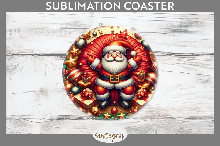 3D Christmas Santa v48 Round Coaster Sublimation