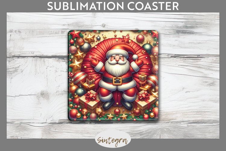 3D Christmas Santa v48 Square Coaster Sublimation example image 1
