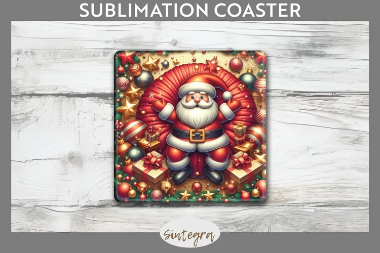 3D Christmas Santa v48 Square Coaster Sublimation