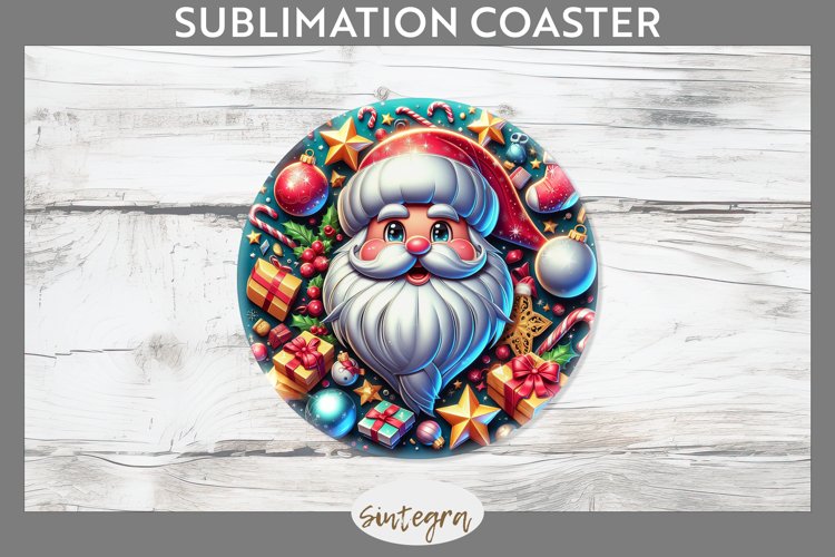3D Christmas Santa v49 Round Coaster Sublimation example image 1