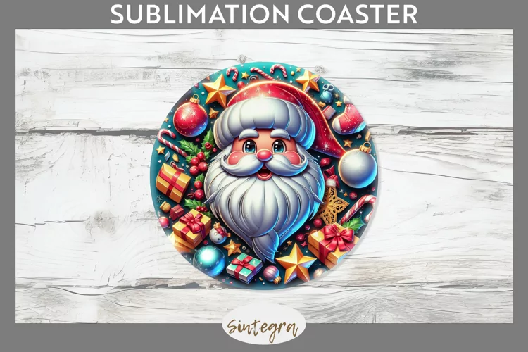 3D Christmas Santa v49 Round Coaster Sublimation