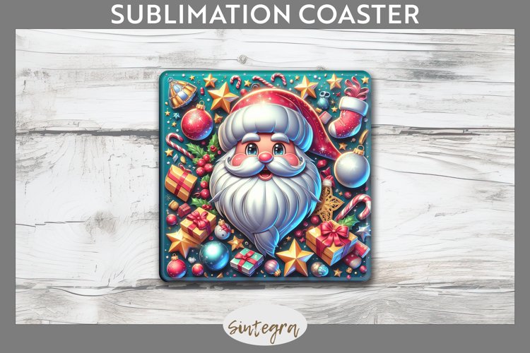 3D Christmas Santa v49 Square Coaster Sublimation