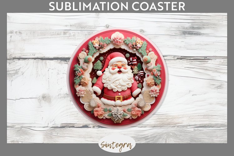 3D Christmas Santa v5 Round Coaster Sublimation example image 1