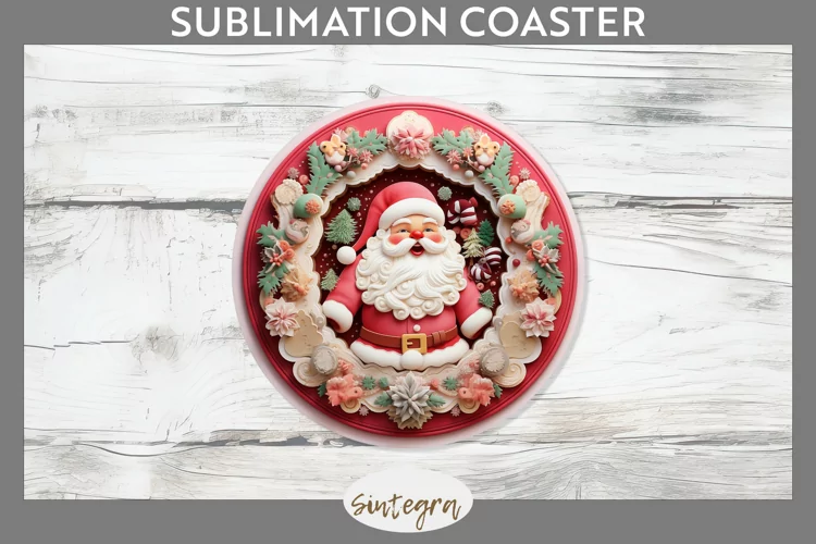 3D Christmas Santa v5 Round Coaster Sublimation
