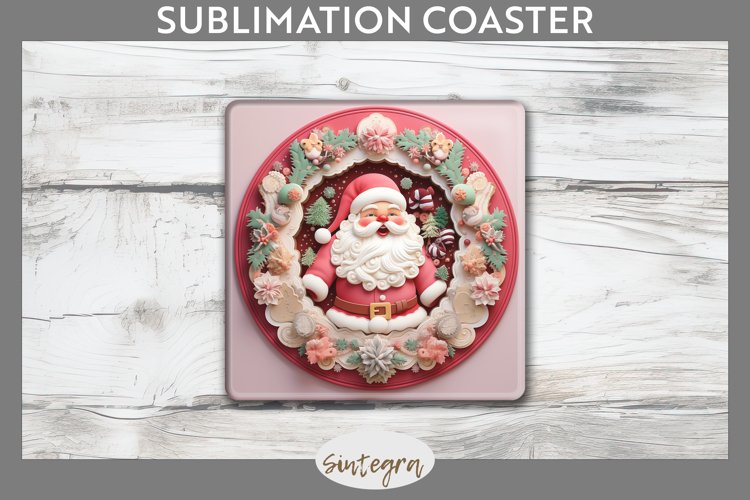 3D Christmas Santa v5 Square Coaster Sublimation example image 1