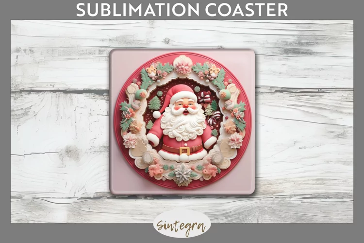 3D Christmas Santa v5 Square Coaster Sublimation