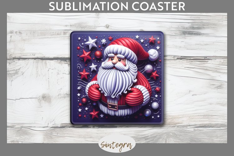 3D Christmas Santa v51 Square Coaster Sublimation example image 1