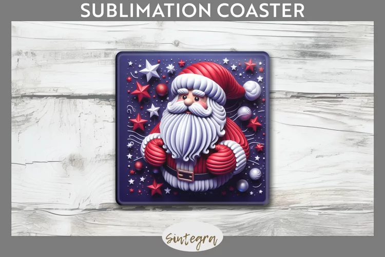 3D Christmas Santa v51 Square Coaster Sublimation