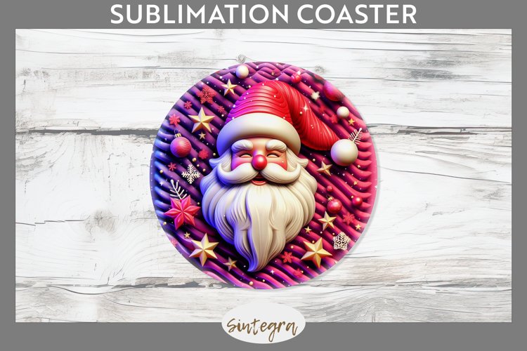 3D Christmas Santa v52 Round Coaster Sublimation example image 1
