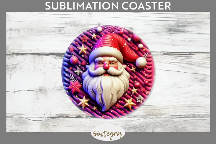 3D Christmas Santa v52 Round Coaster Sublimation