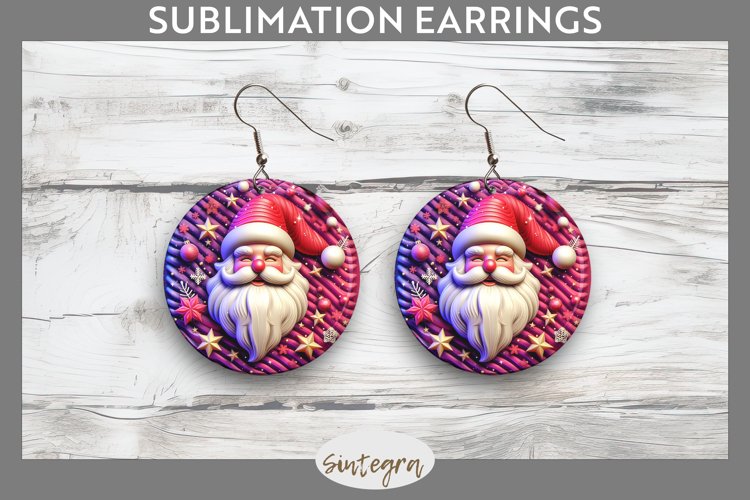 3D Christmas Santa v52 Round Earrings Sublimation