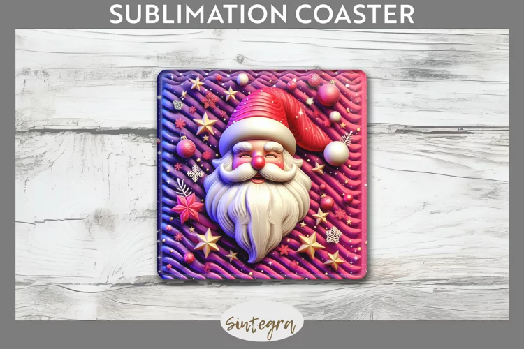 3D Christmas Santa v52 Square Coaster Sublimation