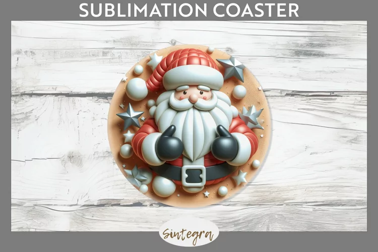 3D Christmas Santa v53 Round Coaster Sublimation