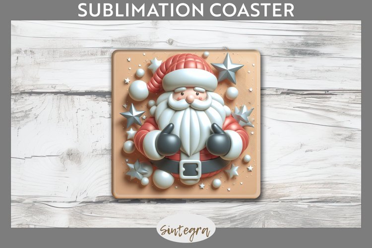 3D Christmas Santa v53 Square Coaster Sublimation example image 1