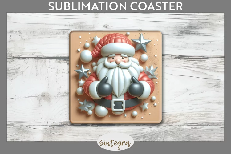 3D Christmas Santa v53 Square Coaster Sublimation