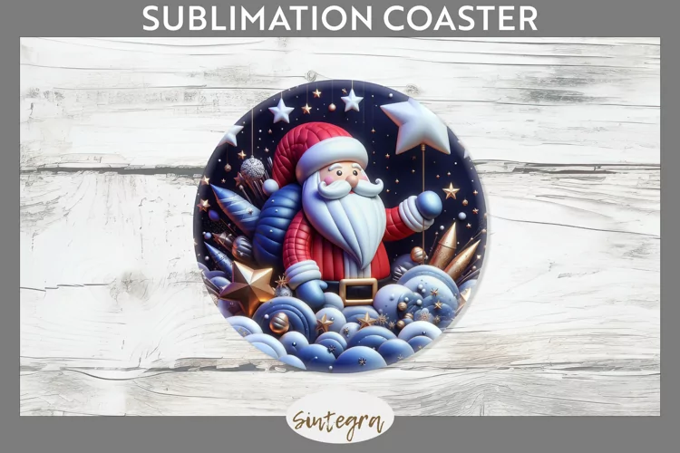 3D Christmas Santa v54 Round Coaster Sublimation