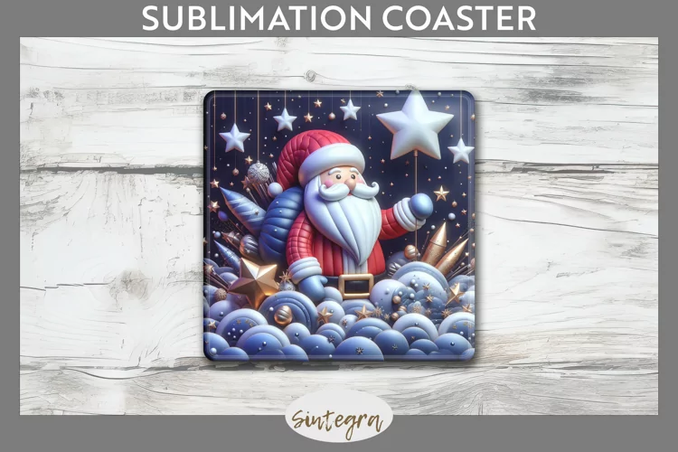 3D Christmas Santa v54 Square Coaster Sublimation