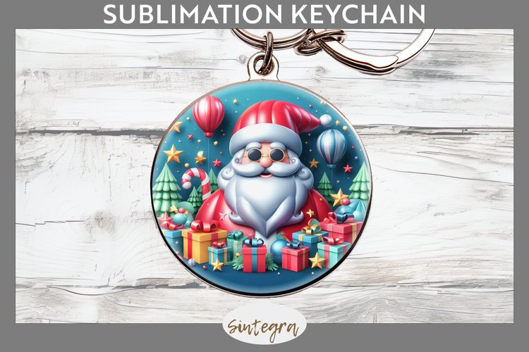 3D Christmas Santa v55 Round Keychain Sublimation