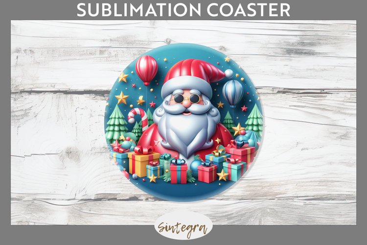 3D Christmas Santa v55 Round Coaster Sublimation