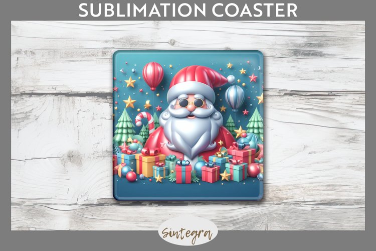 3D Christmas Santa v55 Square Coaster Sublimation example image 1