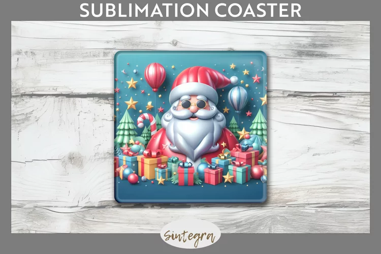 3D Christmas Santa v55 Square Coaster Sublimation