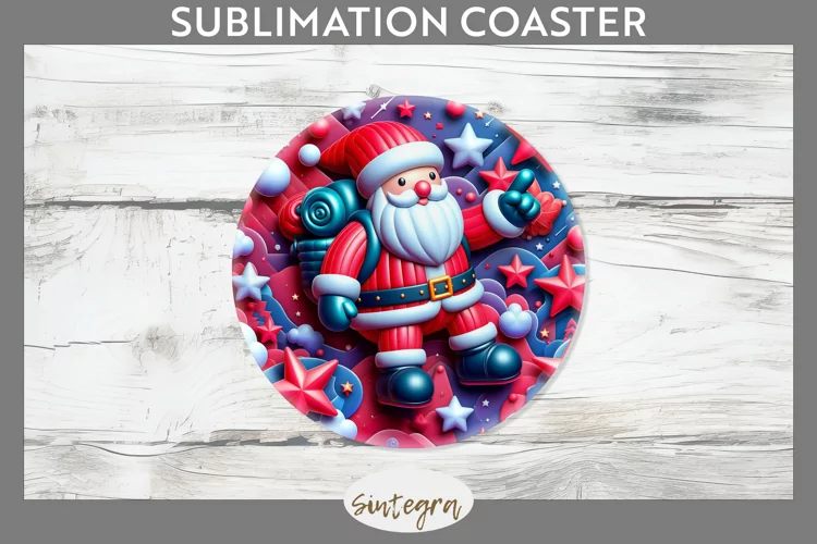3D Christmas Santa v56 Round Coaster Sublimation