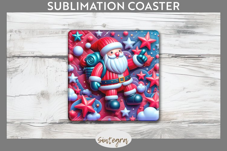 3D Christmas Santa v56 Square Coaster Sublimation example image 1